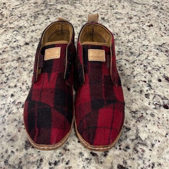 Toms Womens Plaid Felt On Leather Flannel Mid Top Bota Boots Red Black Size 8 - Picture 4 of 8